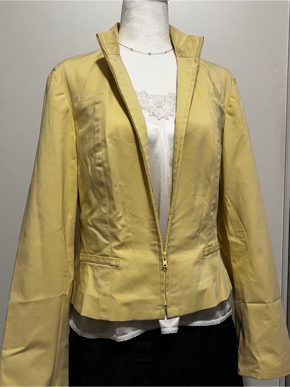 ✨Vintage Butter Yellow Simon Chang Zip-Up Structured Blazer Jacket – Size 14